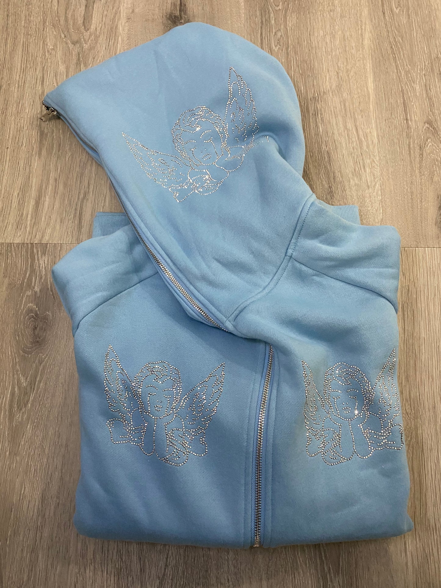 Blue Rhinestone Zip Up