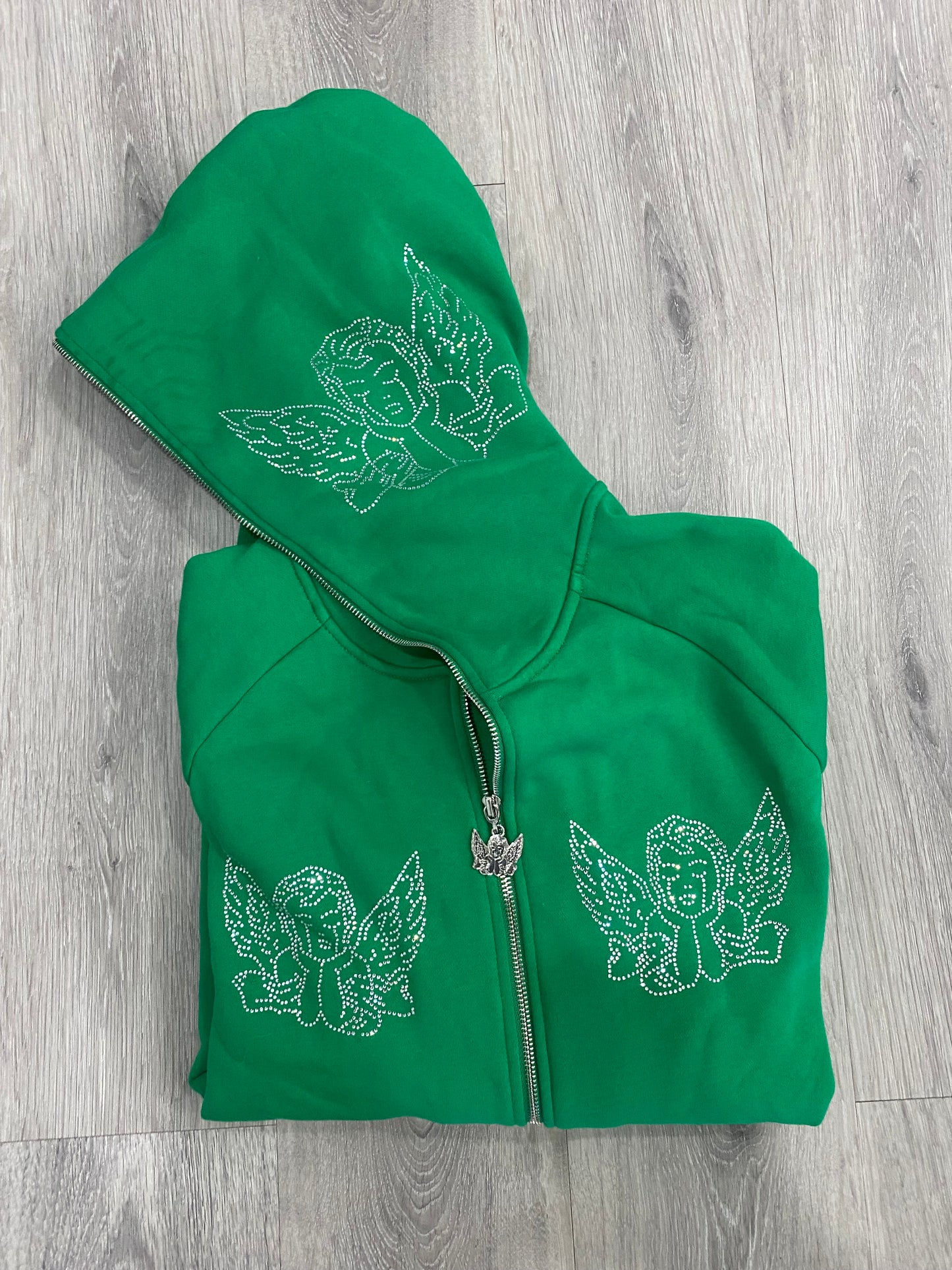 Green Rhinestone Zip Up