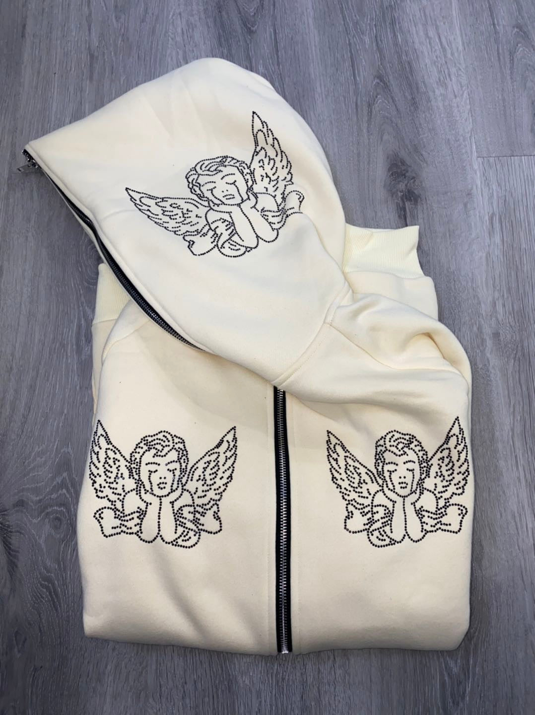 Cream Rhinestone Zip Up