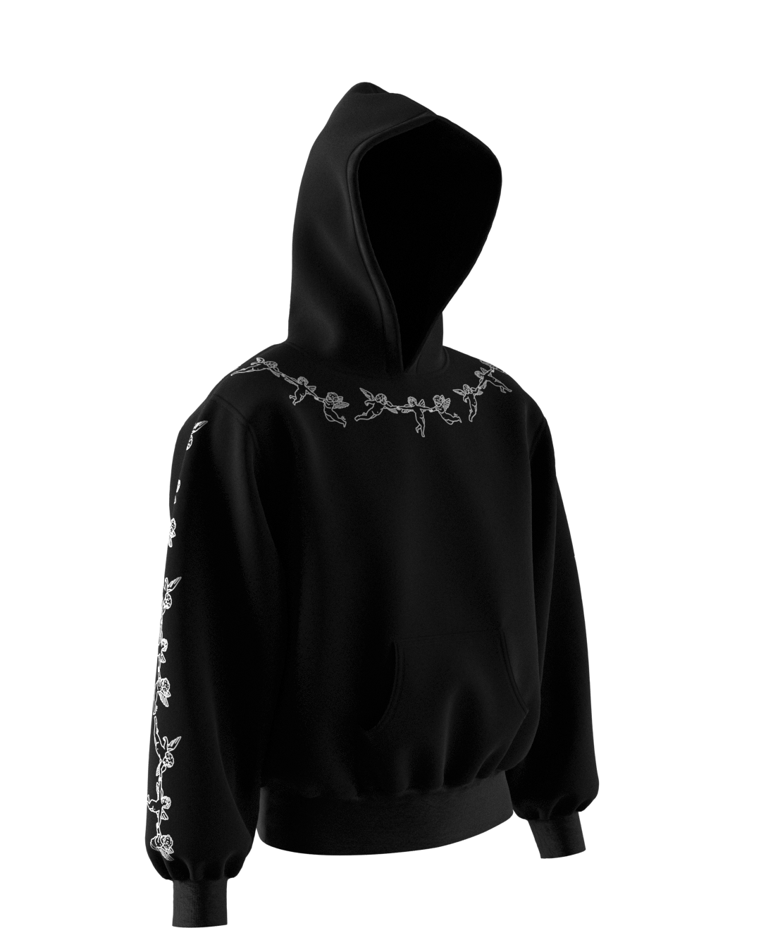 Black Angel Chain Pullover Hoodie
