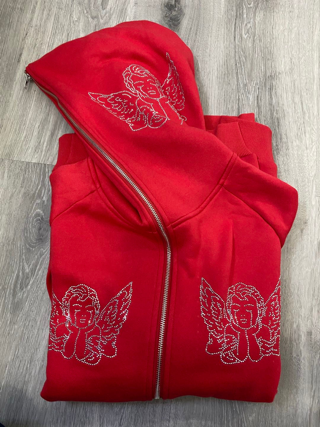 Red Rhinestone Zip Up
