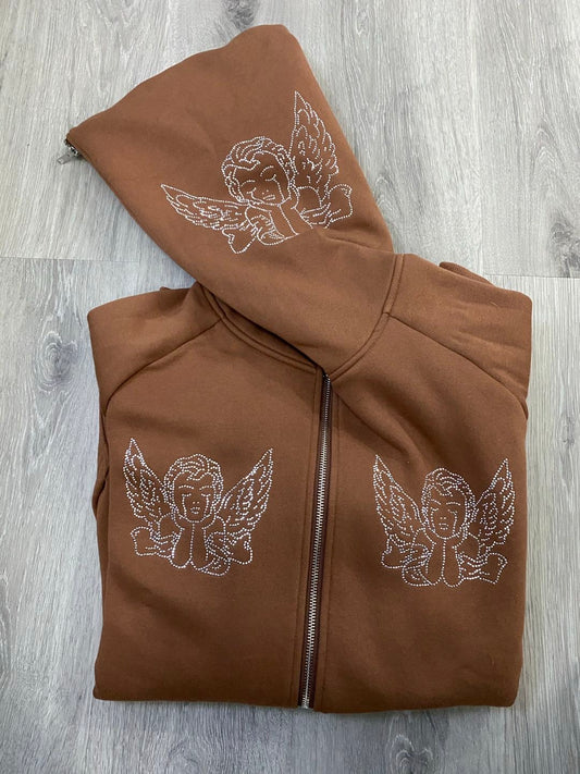 Brown Rhinestone Zip Up