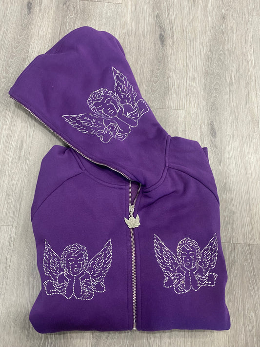 Purple  Rhinestone Zip Up